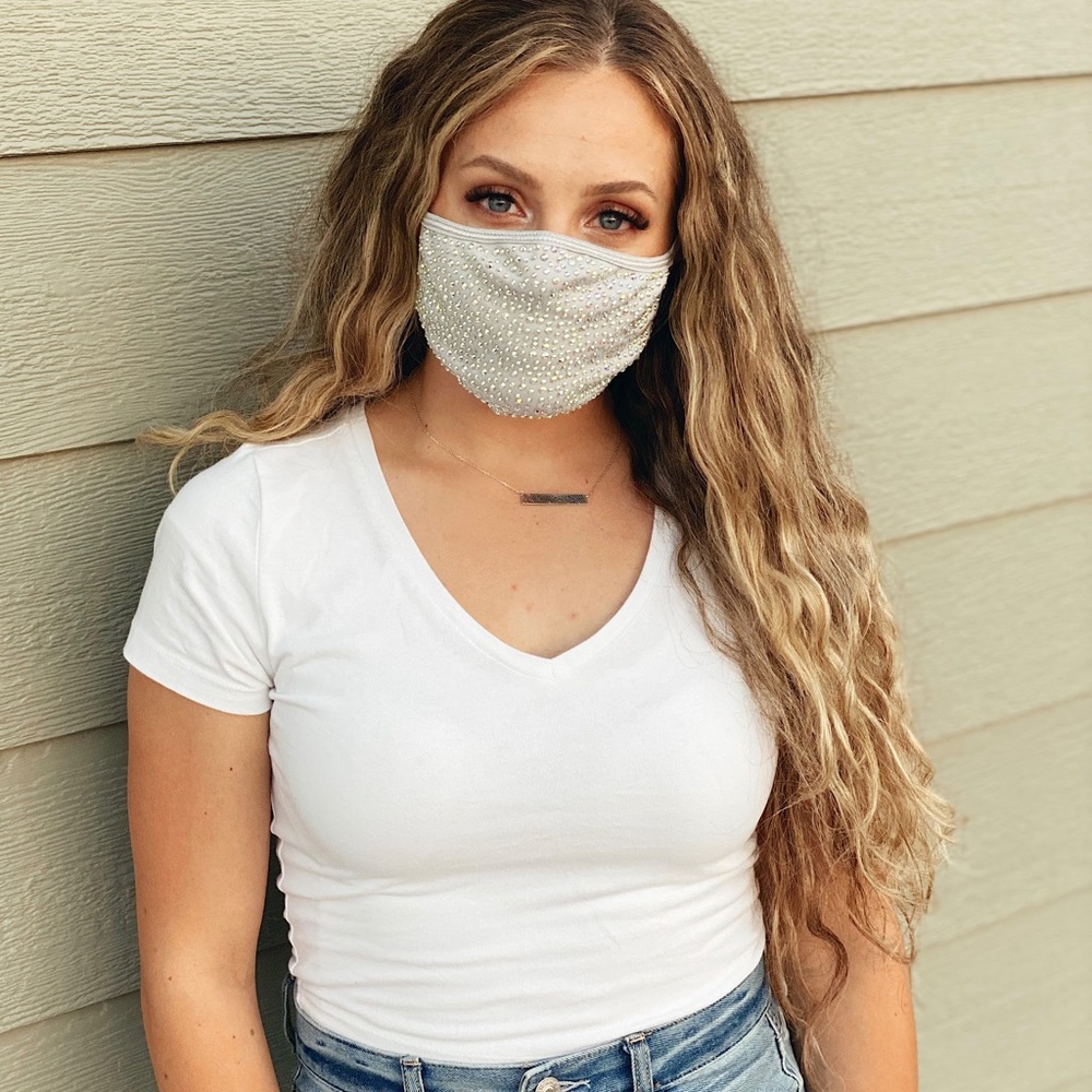 KIDS ROSE GOLD Rhinestone Bling Face Mask - Picture 8 of 11